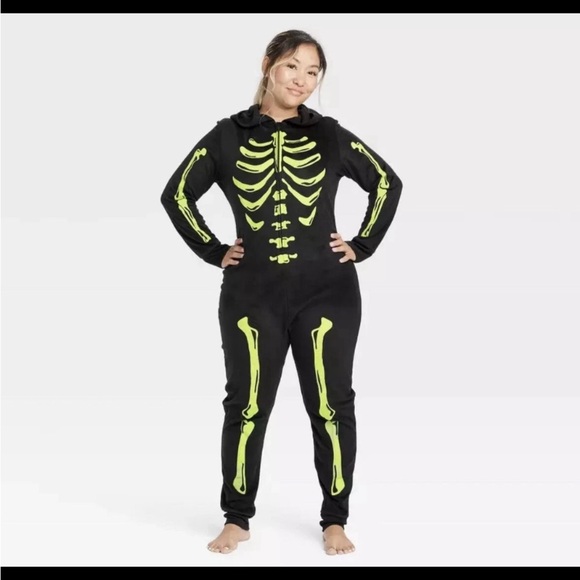 Black Skeleton Onesie with Neon Green Bones - Picture 1 of 5